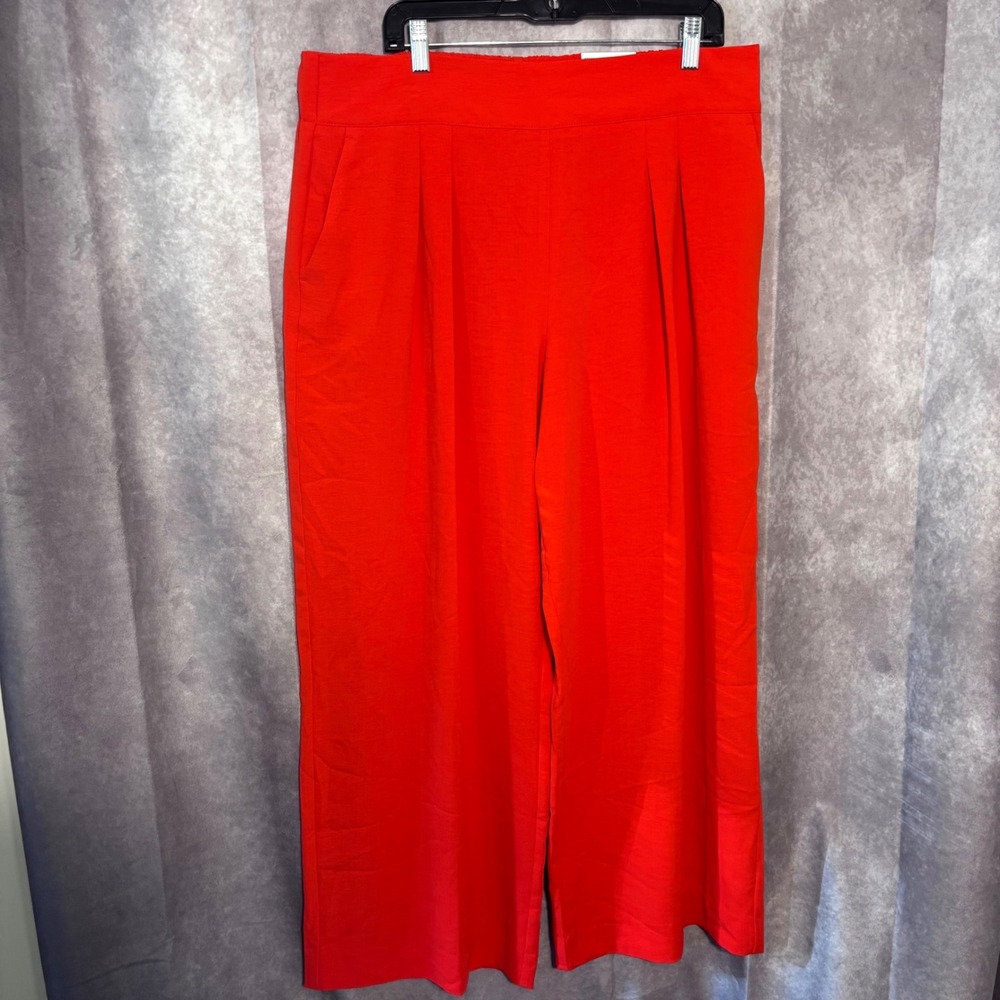 NWT Nine West Orange Pull On Stretch Waist Flowy Wide Leg Pants Women XL  Modern